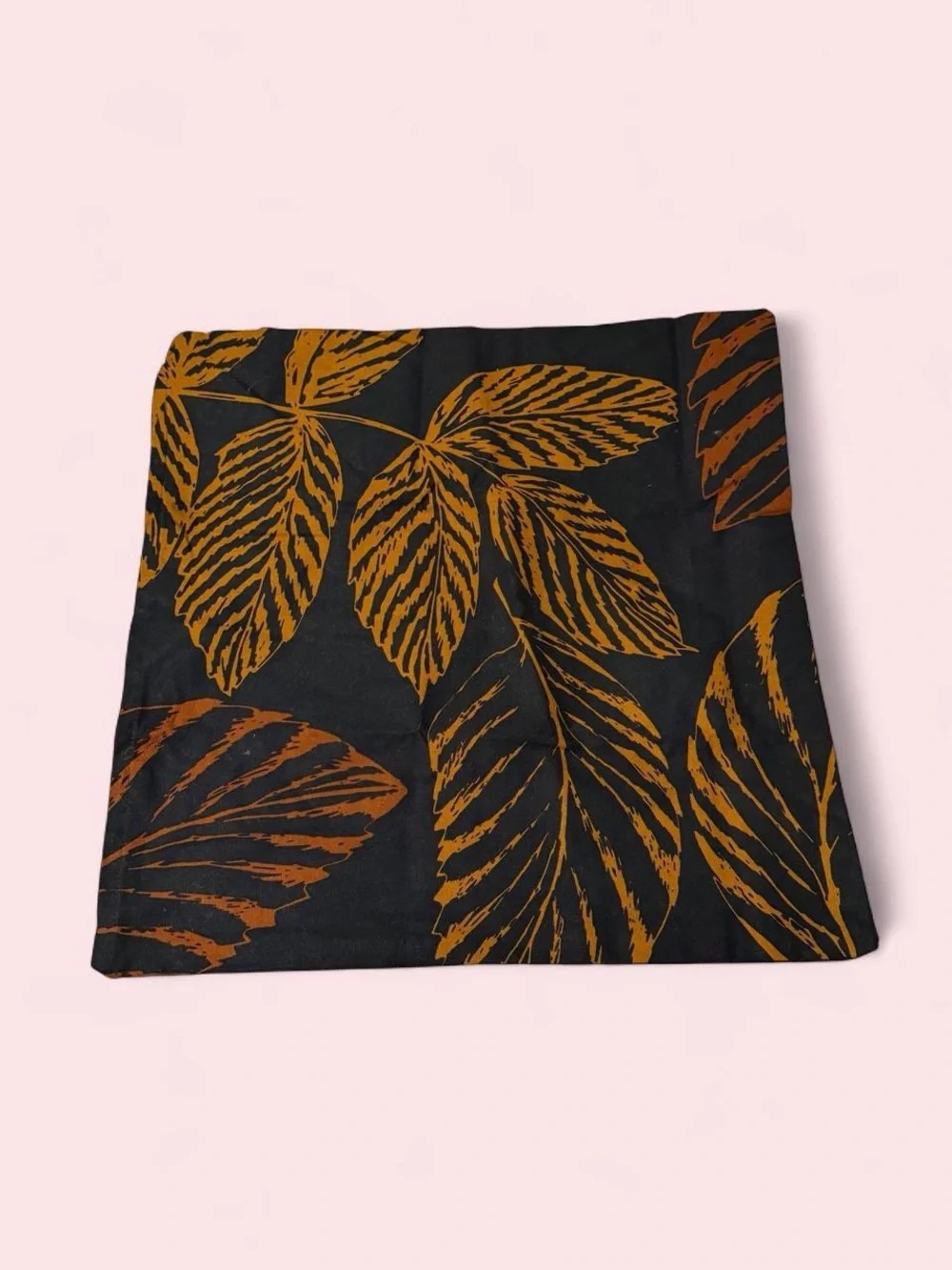 IKEA Black and Mustard Leaf-Print Accent Pillow Cover